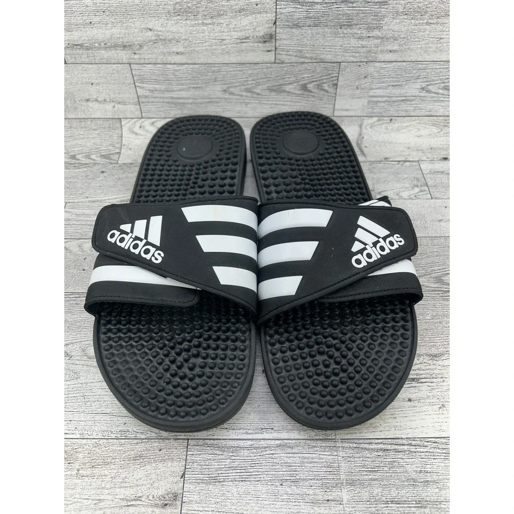 Adidas Adissage Men Black White Massage Footbed Slide Sandals F35580 Size‎ 12